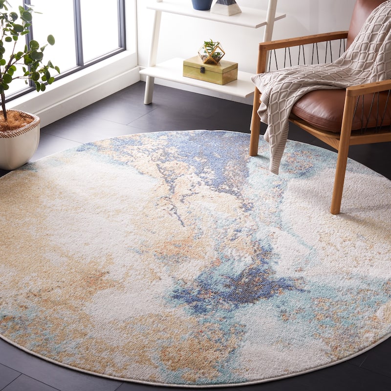 SAFAVIEH Phoenix Emogene Modern Abstract Rug - 6'7" Round - Blue