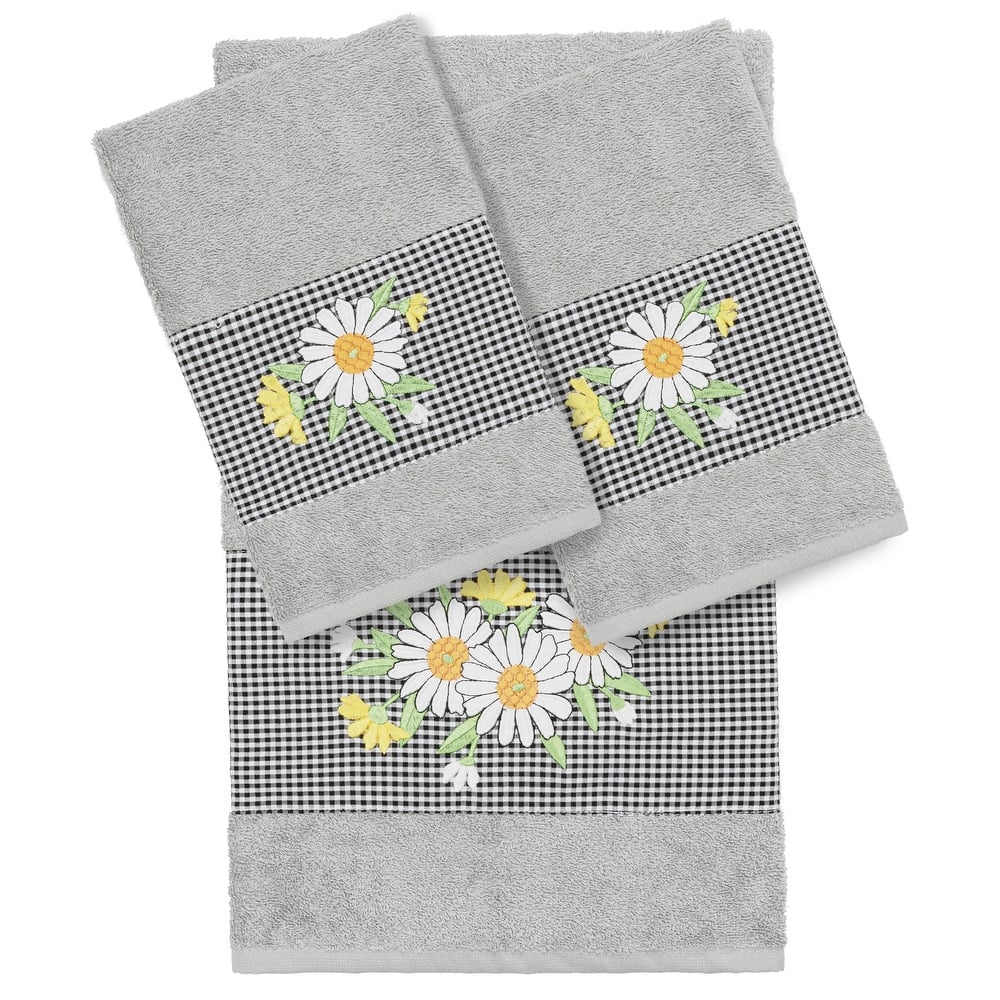 Authentic Hotel and Spa 100% Turkish Cotton Daisy 3PC Embellished Towel Set
