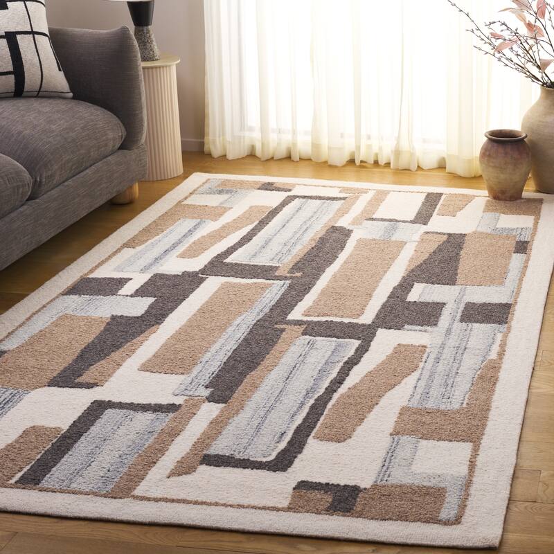 SAFAVIEH Handmade Ebony Brynhildur Wool Rug - Ivory/Brown - 4' x 6'