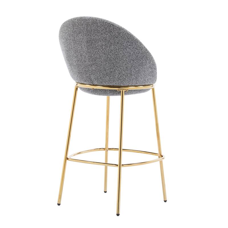 Boucle Fabric Bar Stools Set of 2, Ergonomic Upholstered Kitchen Island Stools, Accent Chair with Footrest & Backrest