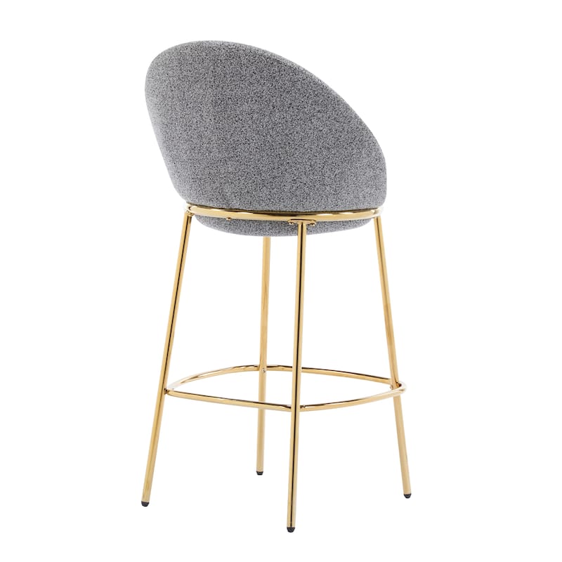 Celano Indoor Metal Upholstered Barstool, Gold-Plated Frame and Mixed Gray Upholstery, Set of 2