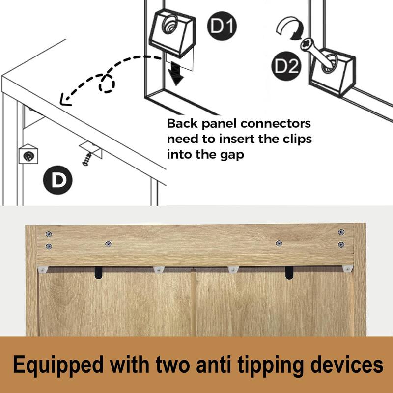 Anmytek Walnut Rattan Shoe Cabinet with Doors and 6 Tier Adjustable Shelves Wooden Entryway Shoe Organizer
