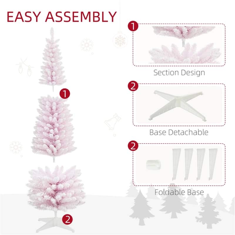82.75" Tall Pink Indoor Christmas Tree with 499 Tips Snow-Flocked Lush for Holiday Home Decor - 25.5" Dia x 82.75" H