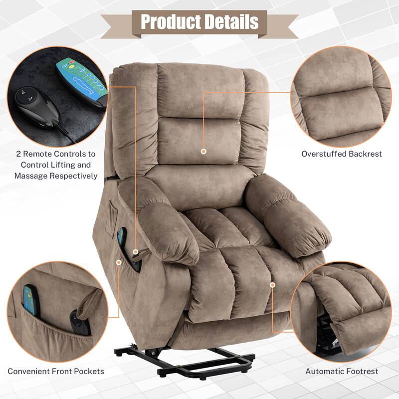 Power Lift Recliner Chair, Heat & Massage,Remote Control,Side Pocket