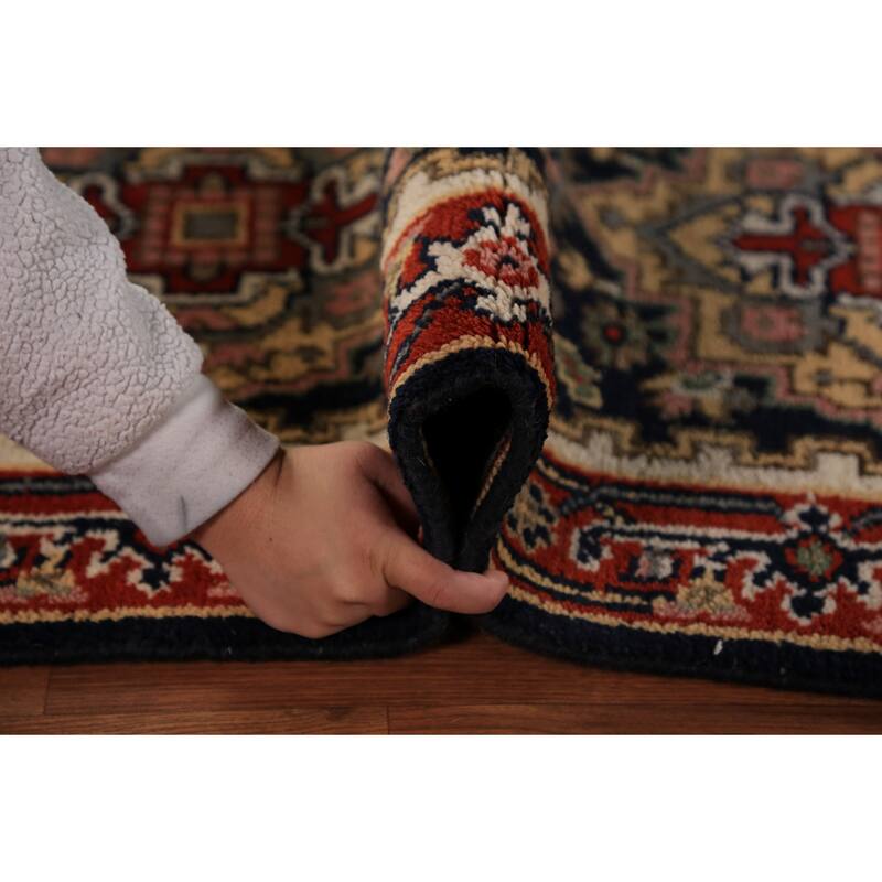 Dark Navy Blue Heriz Serapi Indian Runner Rug Handmade Wool Carpet - 2'3"x 8'3"