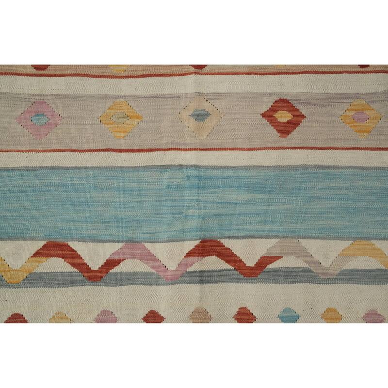 Hand Woven Oriental 100% Wool Carpet Southwestern Tribal Multi-Colored Kilim Area Rug - 9' 10'' X 8' 3''