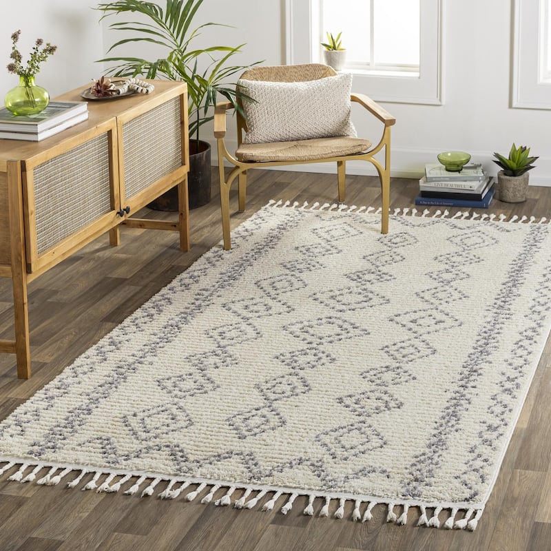 Livabliss Casual Casablanca Shag Tribal Area Rug - 6'7" x 9' - Grey