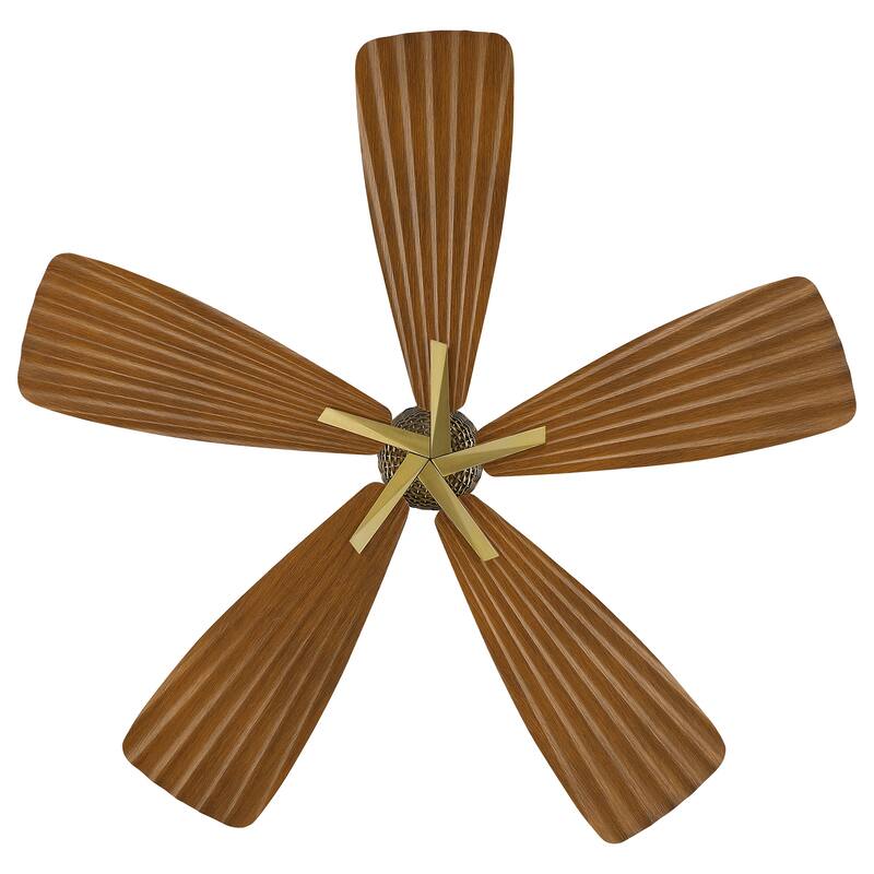 56" Tropical Brown Palm Leaf 5-Blade Indoor Outdoor Ceiling Fan with Remote, No Light