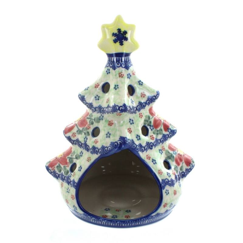 Blue Rose Polish Pottery 198 Vena Christmas Tree Luminary