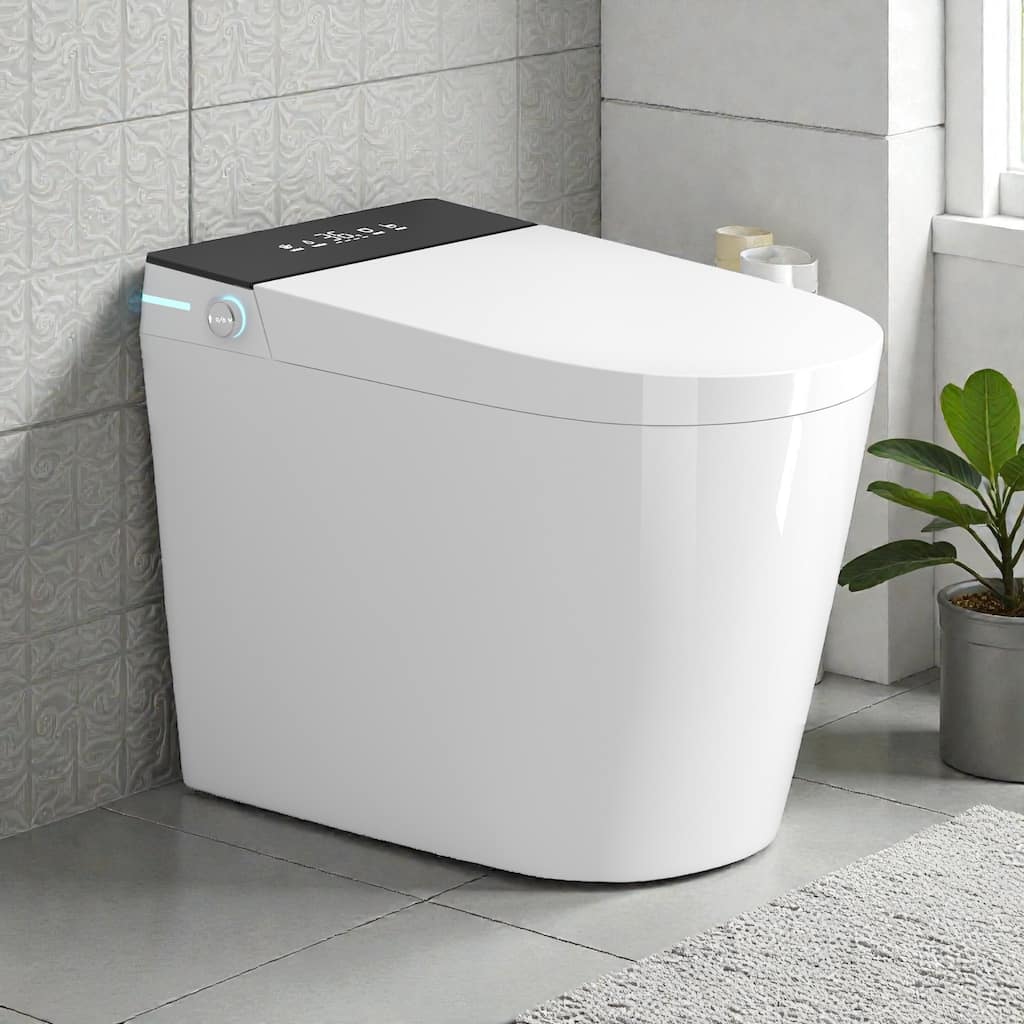 Compact Smart Toilet with Built In Bidet. Tankless 23.25 Inch Depth. Auto Open Flush. Heated Seat. Dryer