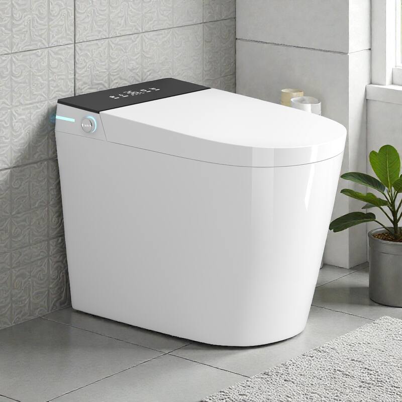 Compact Smart Toilet with Built In Bidet. Tankless 23.25 Inch Depth. Auto Open Flush. Heated Seat. Dryer - White