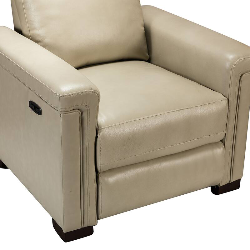 Alicia 34.65" Wide Contemporary Classic Genuine Leather Power Recliner With USB Port