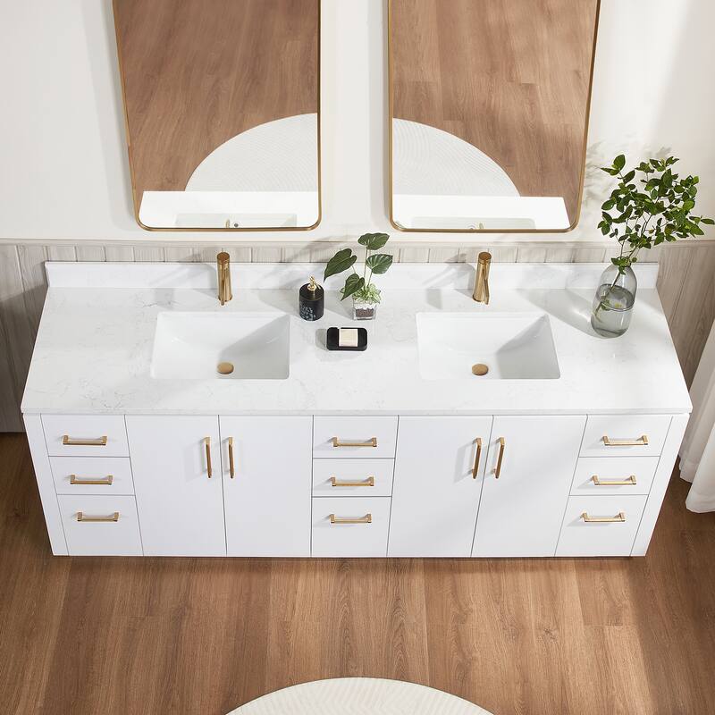 San Double Bath Vanity with Composite Stone Top and Mirror
