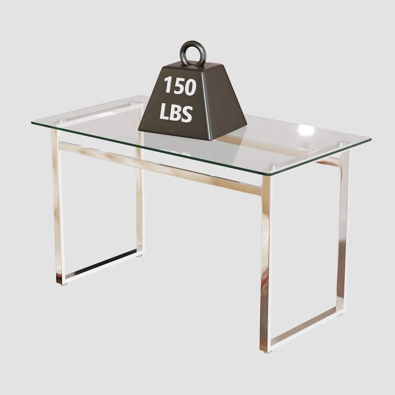 Modern 5-Piece Dining Set with Rectangular Glass Table & High Back Silver-Plated Legs Dining Armless Chairs