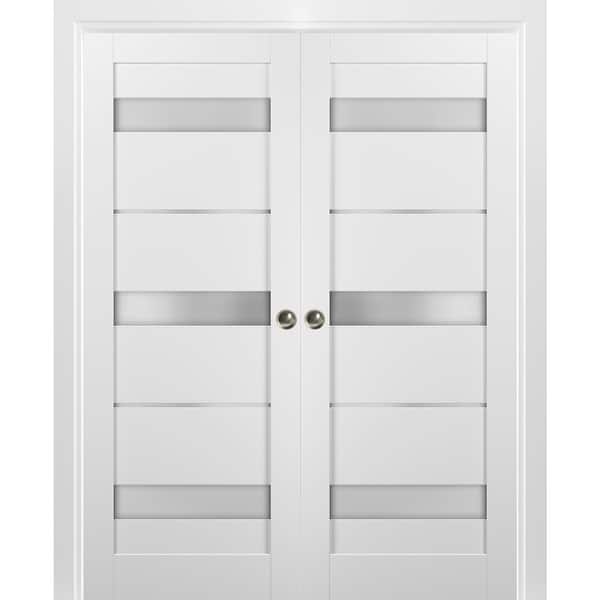 French Double Pocket Doors Frames / Quadro 4055 White Silk Frosted ...