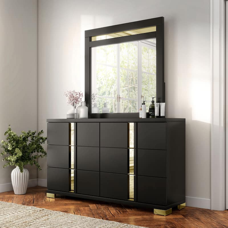 Furniture of America Halifax Modern 2-Piece Wood 6-Drawer Dresser and Mirror Set - Black