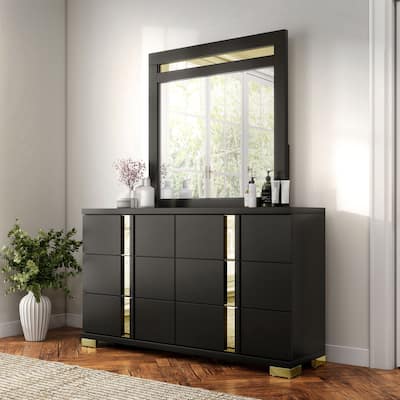 Furniture of America Halifax Modern 2-Piece Wood 6-Drawer Dresser and Mirror Set