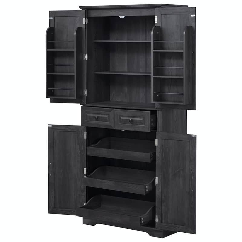 71" Tall Kitchen Pantry Cabinet with 3 Pull-Out Cabinet Organizers