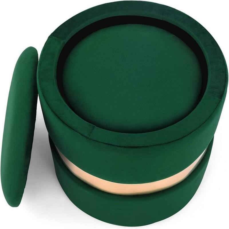Round Velvet Storage Ottoman Set of 2