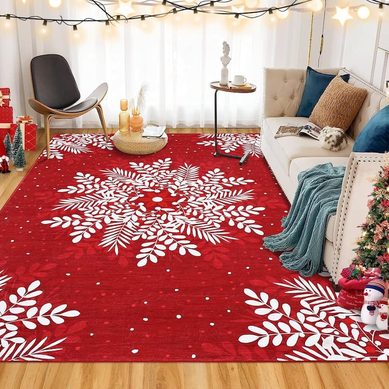 Christmas Snowflake Washable Area Rug, for Holiday Decor, Red - 6*9ft