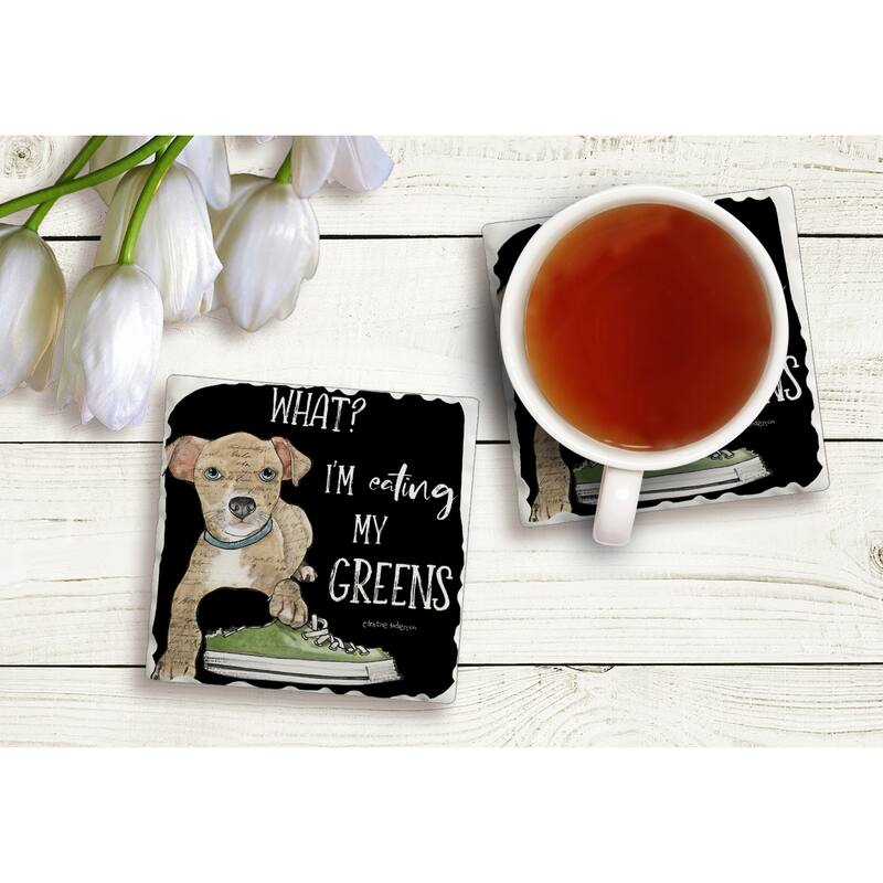 Counterart Absorbent Stone Coasters - Eating Greens - Set of 4 - 4x4x1.531