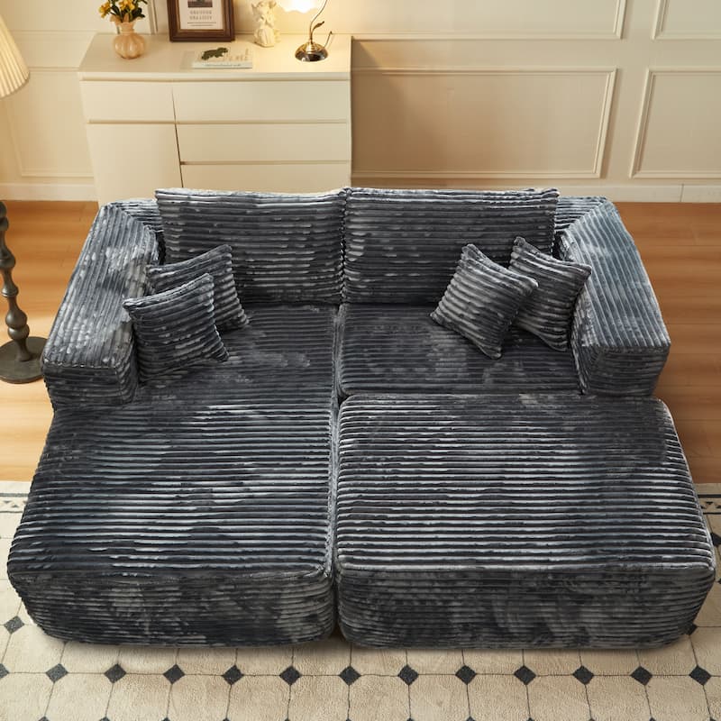 HOOOWOOO Upgraded Plush Sectional Sofa L-shaped Couch with Ottoman and Pillow - Grey