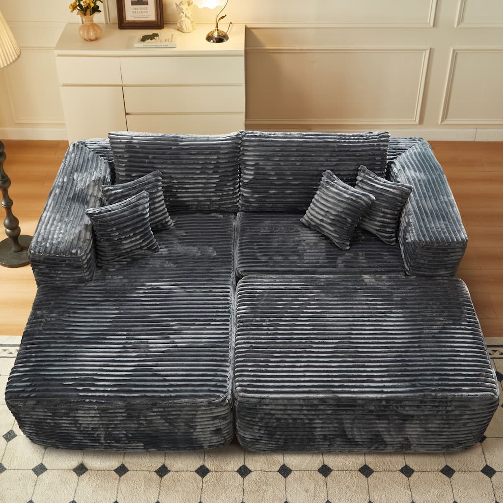 HOOOWOOO Upgraded Plush Sectional Sofa L-shaped Couch with Ottoman and Pillow