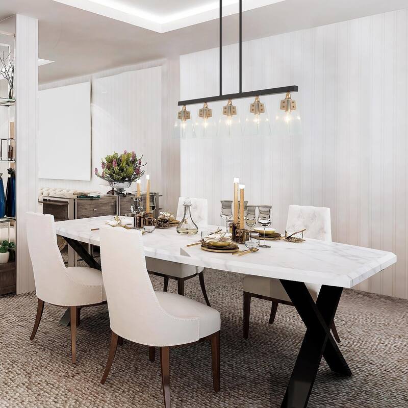 Luray Modern 5-Light Linear Glass Farmhouse Chandelier Brass Black Dining Room Island Lights - L34.2"*W3.54"*H8.7"