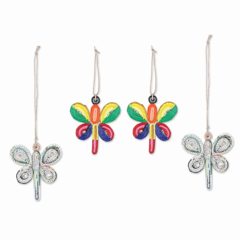 Novica Handmade Dragonfly Dreams Eco-Friendly Paper Ornaments (Set Of 4)