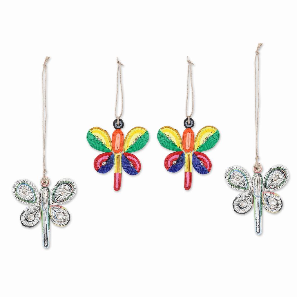 Novica Handmade Dragonfly Dreams Eco-Friendly Paper Ornaments (Set Of 4)