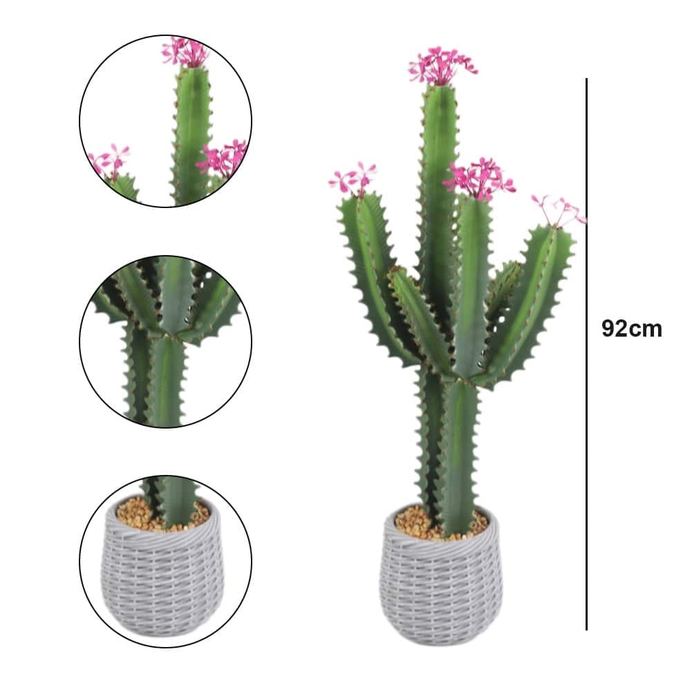 36 Inch Artificial Cactus Plant, Faux Flowering Cacti Plant in Pot, Fake Cacti Saguaro for Home Garden Office Indoor - green