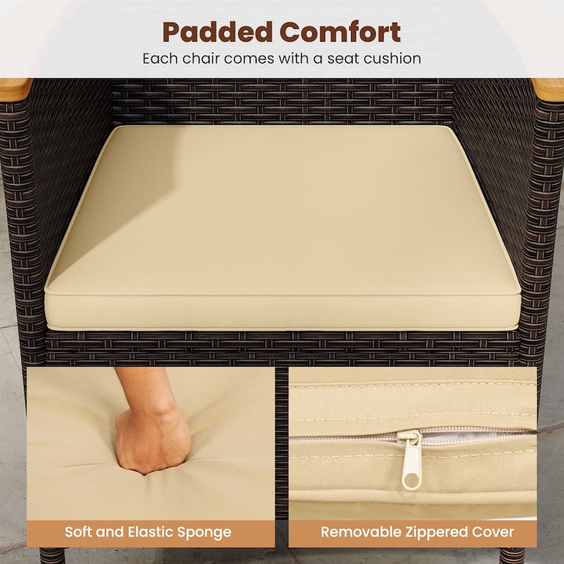 Gymax Patio Rattan Chairs 4 PCS w/High Backrest & Acacia Wood Armrests