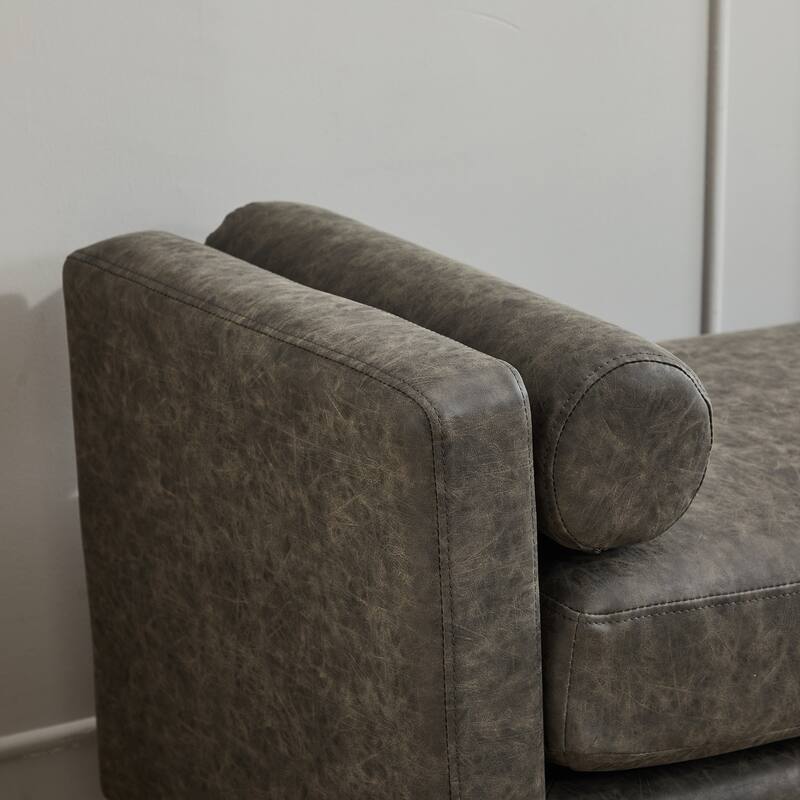 Roomfitters 66.34" Upholstered Bench Daybed with Fluted Wood Legs and 2 Bolster Pillows, Bedroom