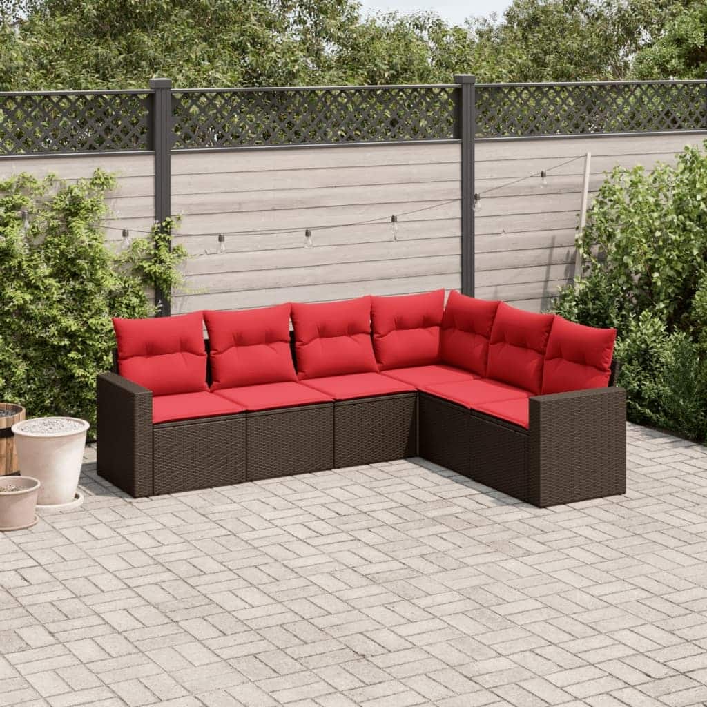 vidaXL Patio Sofa Set with Cushions Outdoor Conversation Furniture Poly Rattan - 25.8" x 24.4" x 27.2"