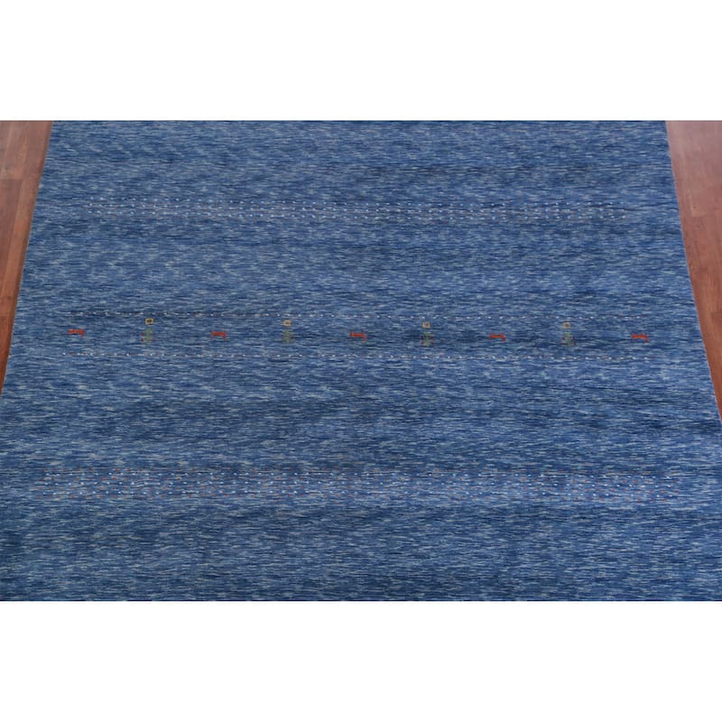 Hand Knotted Oriental 100% Wool Carpet Tribal Tribal Navy Blue & Blues Gabbeh Area Rug - 9' 9'' X 8' 0''