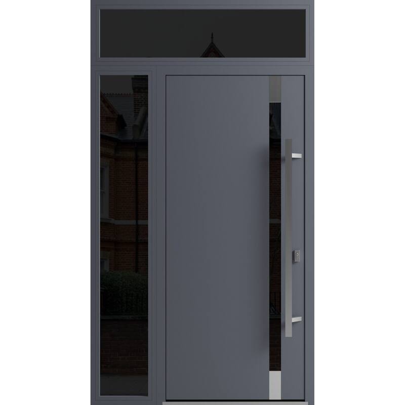 Front Exterior Prehung Steel Door Ronex 1011 Grey Stainless Inserts Entry Metal Painted W36xH80 Left hand Inswing - Grey - 52" x 96"
