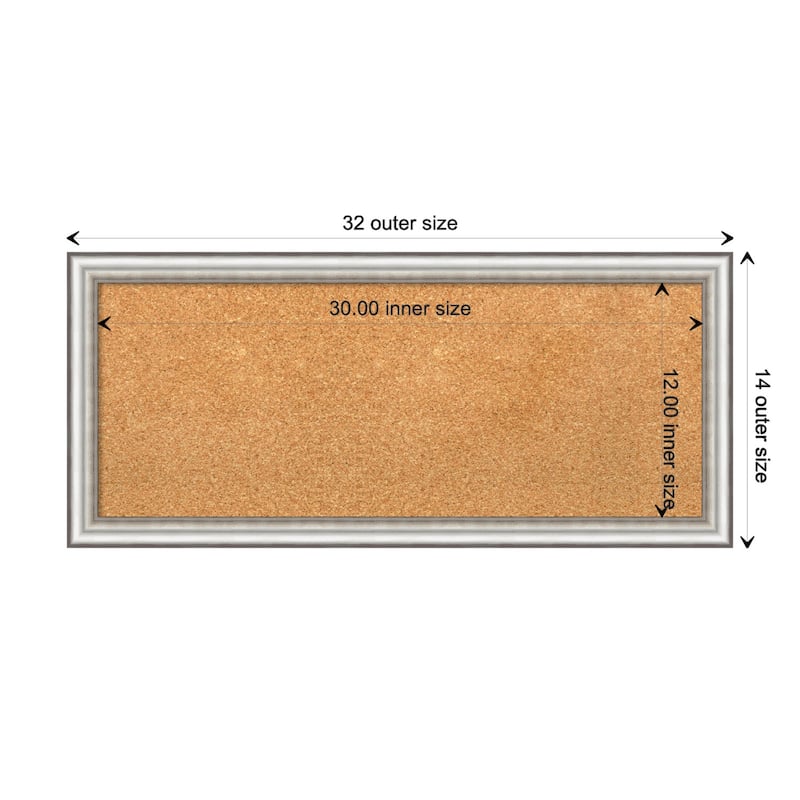Salon Silver Narrow Framed Natural Corkboard Bulletin Board - Board Size 30x12