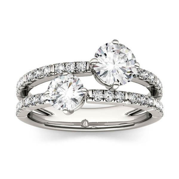 14k White Gold 1.60ct Round Moissanite Two Stone Ring. Opens flyout.