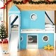 preview thumbnail 16 of 27, Kid Bed Frame Twin Size House Loft Bed with Slide Pink Tent and Tower Blue