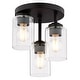 preview thumbnail 8 of 9, Park Ridge 3-Light Semi Flush Mount Lighting Fixture, Clear Cylinder Glass Shade Low Ceilings, Hallway, Kitchen