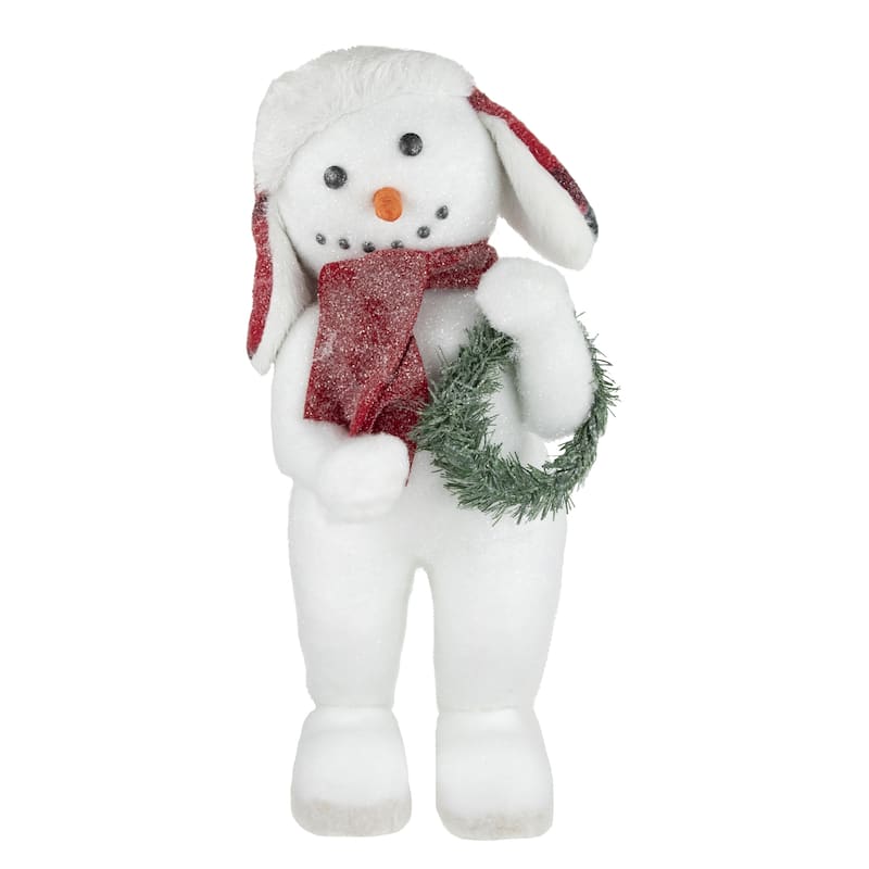 16" Frosted Snowman Holding a Christmas Wreath Tabletop Figure
