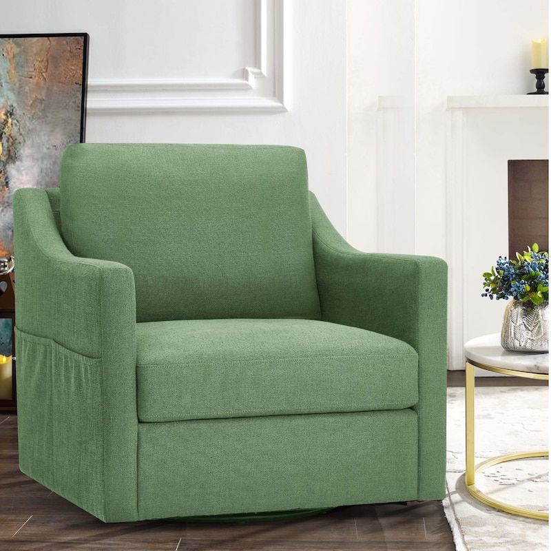 Swivel Accent Chair - Modern Linen Armchair with Removable Cover for Living Room & Reception