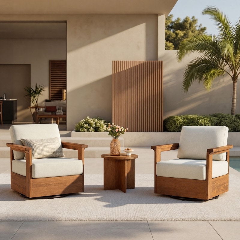 Spruce & Spring Outdoor Wood Patio Furniture Swivel Chair Side Table
