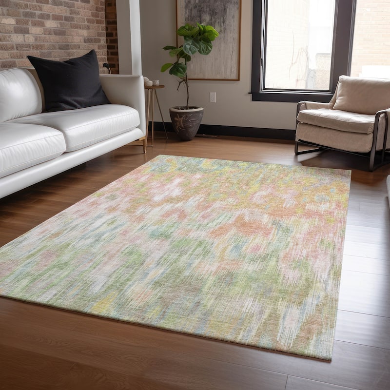 Machine Washable Indoor/Outdoor Modern Watercolor Chantille Rug