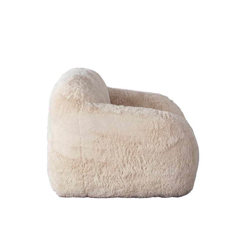 Accent Lounging Chair, Natural White Faux Fur, 44 Inch Solid Wood Frame