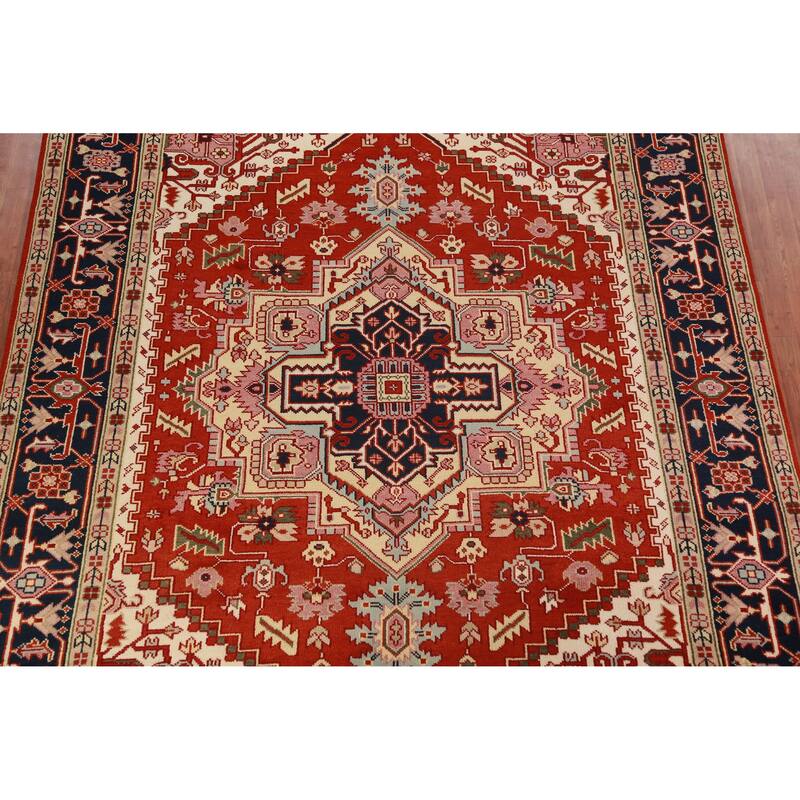 Geometric Heriz Serapi Indian Area Rug Handmade Wool Carpet - 8'9" x 11'7"