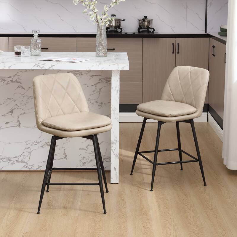 Faux Leather Upholstered Metal Frame Bar or Counter Height Swivel Bar Stools (Set of 2)