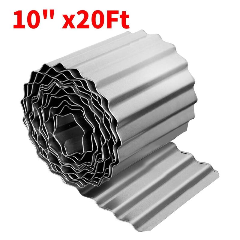 10" x20Ft Garden Galvanized Steel Landscape Fence, Corrugated Metal Garden Edging - Silver