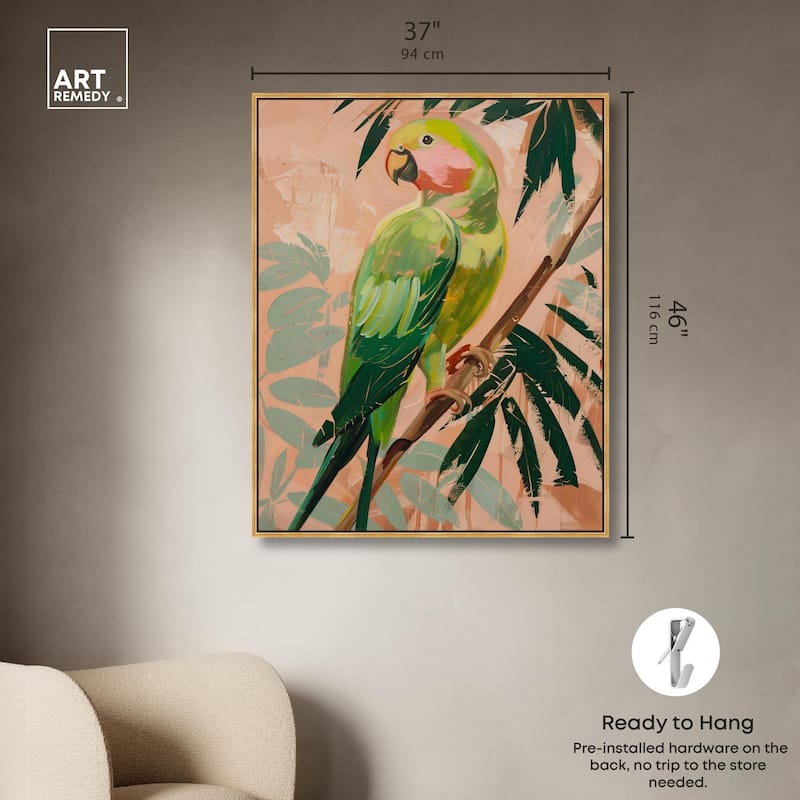 Coral and Green Parrot II Canvas by Art Remedy