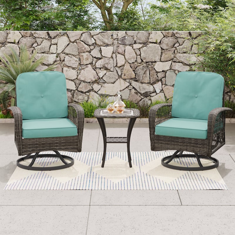 Corvus Livorno Outdoor 3-piece Steel Wicker Swivel Chat Set